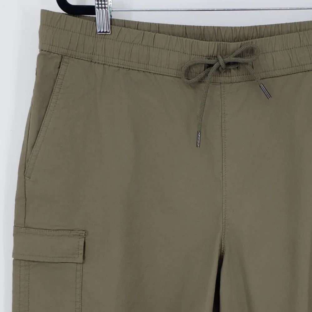 Express Pull on Cargo Shorts L Mens Elastic Drawstring‎ Waist Cotton Olive Green